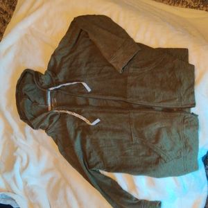 Eddie Bauer olive green slub knit 3/4 sleeve zip up